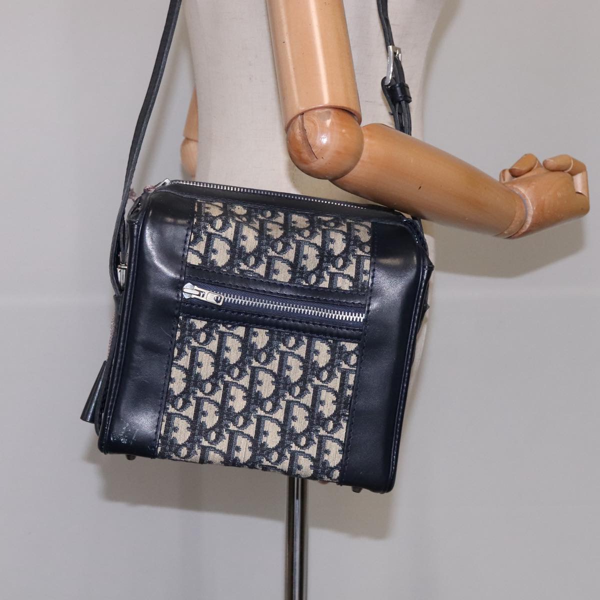 Christian Dior Trotter Canvas Shoulder Bag Navy Auth 111522