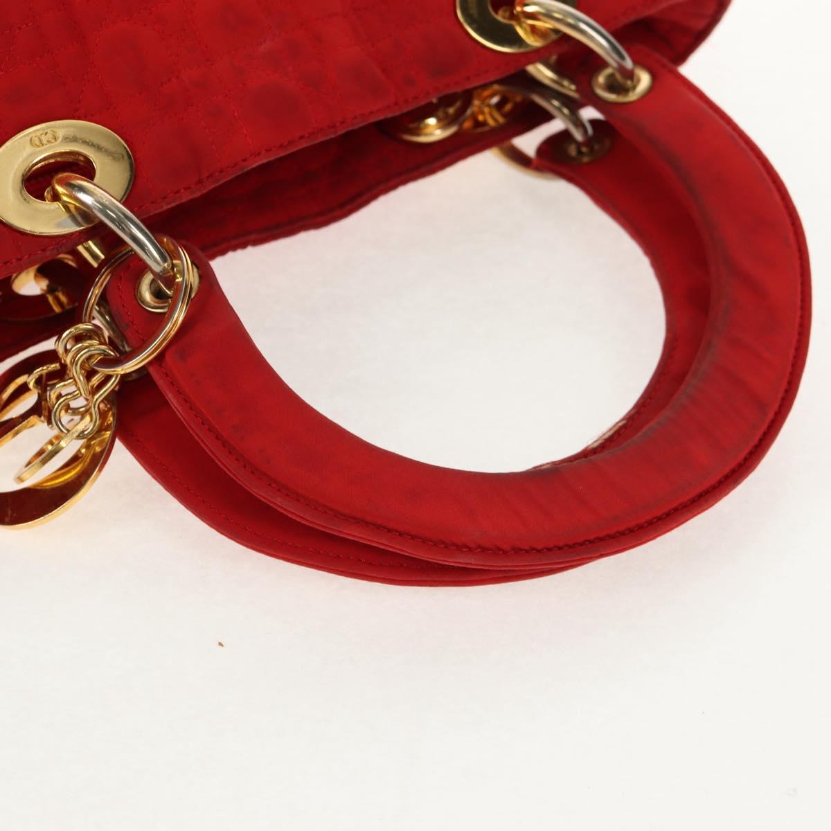 Christian Dior Canage Hand Bag Red Gold Auth 111525