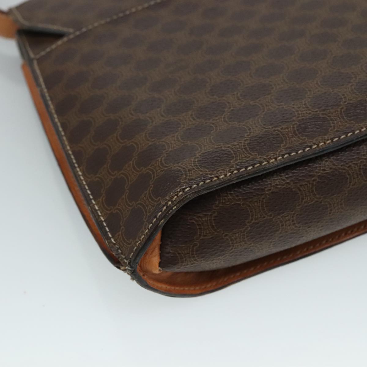 CELINE Macadam Canvas Shoulder Bag PVC Leather Gold Brown Auth 111547