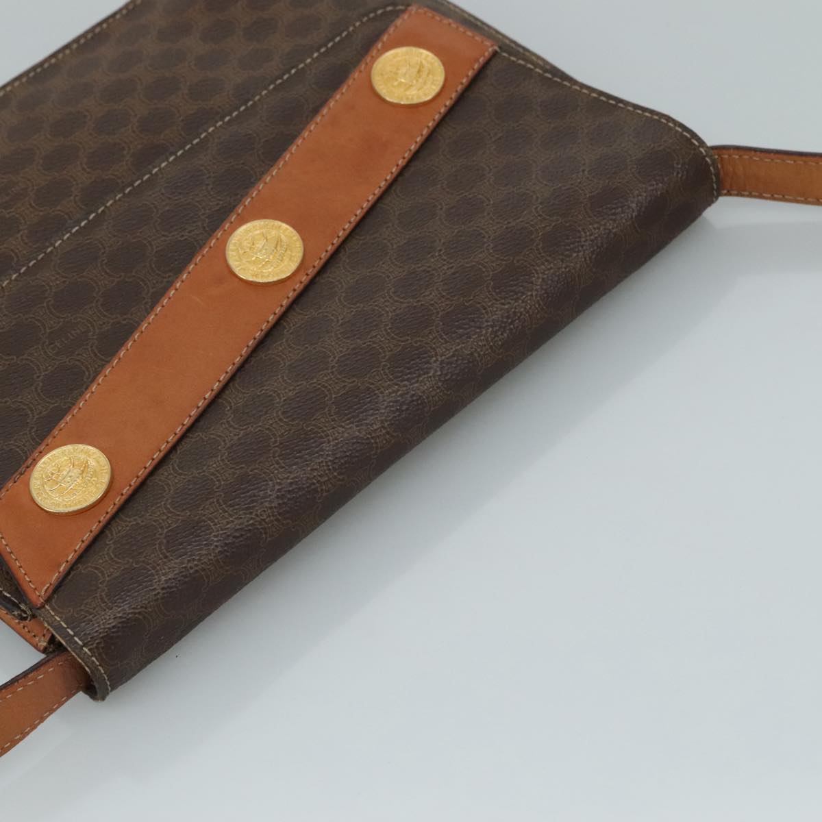 CELINE Macadam Canvas Shoulder Bag PVC Leather Gold Brown Auth 111547