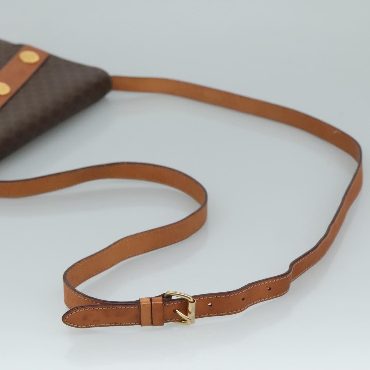 CELINE Macadam Canvas Shoulder Bag PVC Leather Gold Brown Auth 111547