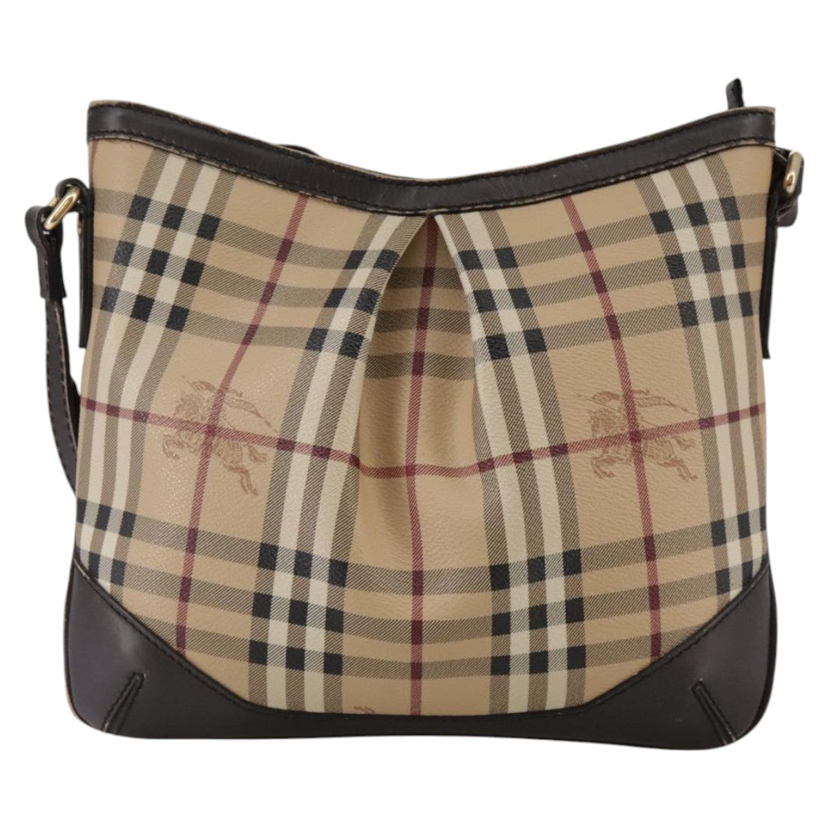 BURBERRY Nova Check Shoulder Bag PVC Beige Brown gold Auth 111586