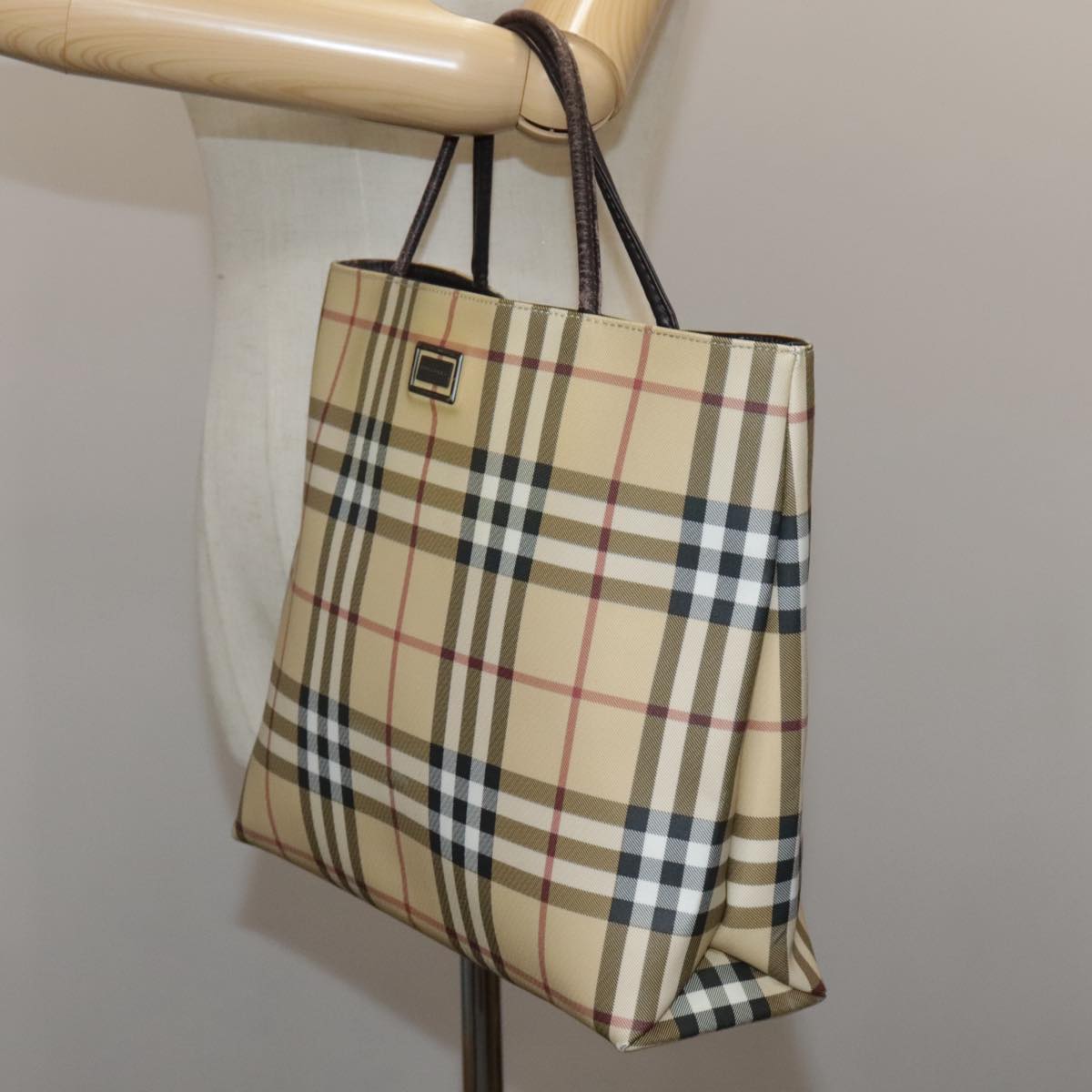 BURBERRY Nova Check Hand Bag PVC Beige Brown Auth 111588