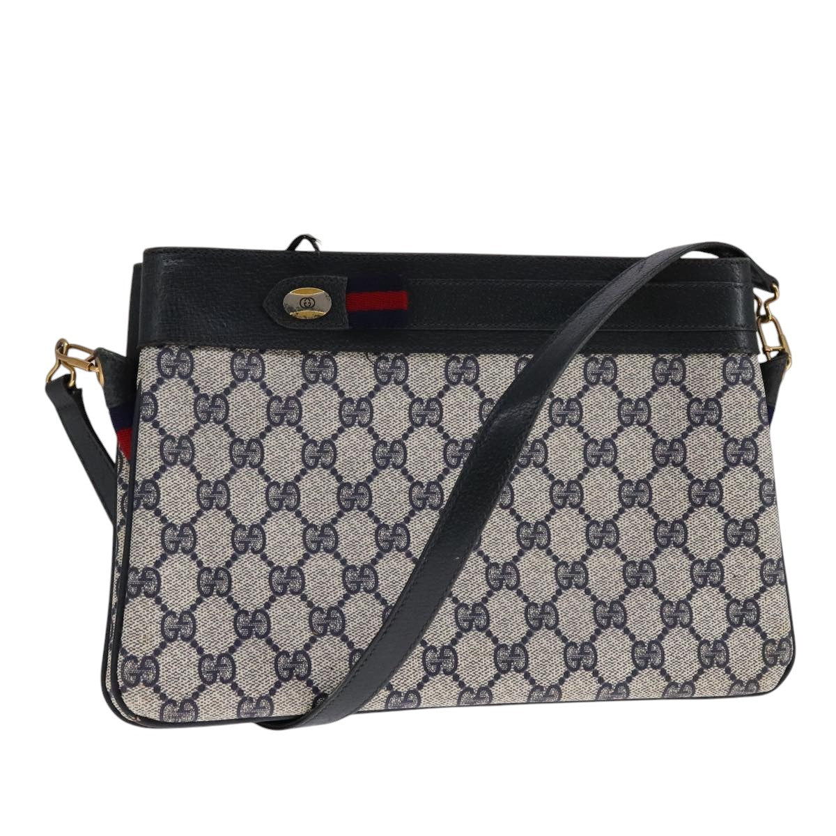GUCCI GG Supreme Sherry Line Shoulder Bag PVC Red Navy Auth 111590