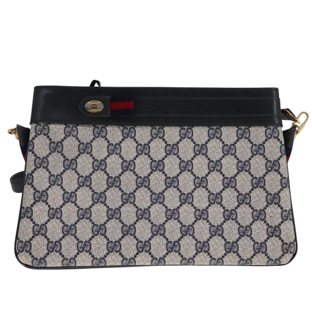GUCCI GG Supreme Sherry Line Shoulder Bag PVC Red Navy Auth 111590