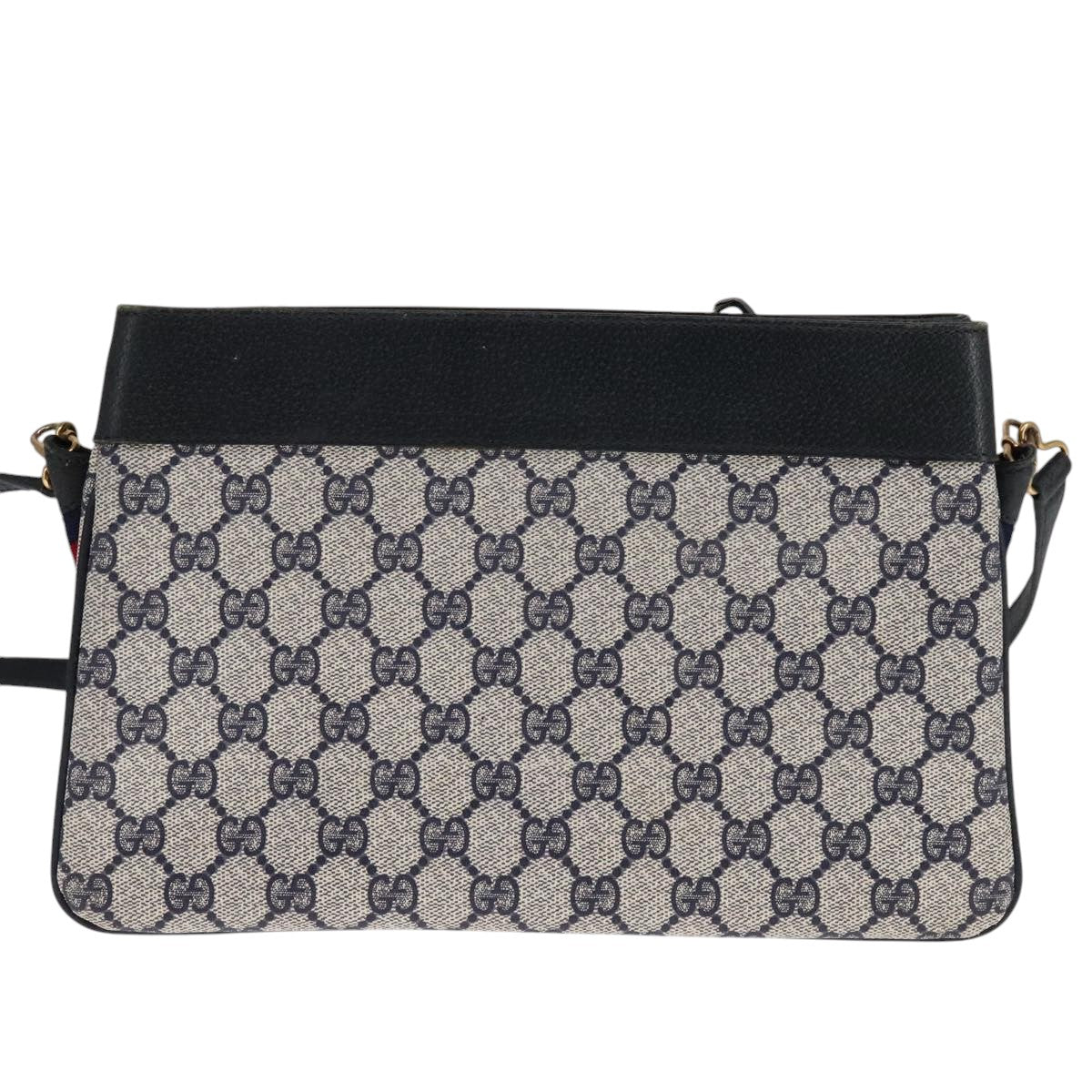 GUCCI GG Supreme Sherry Line Shoulder Bag PVC Red Navy Auth 111590