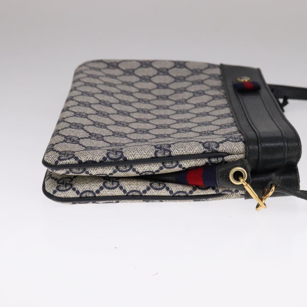 GUCCI GG Supreme Sherry Line Shoulder Bag PVC Red Navy Auth 111590