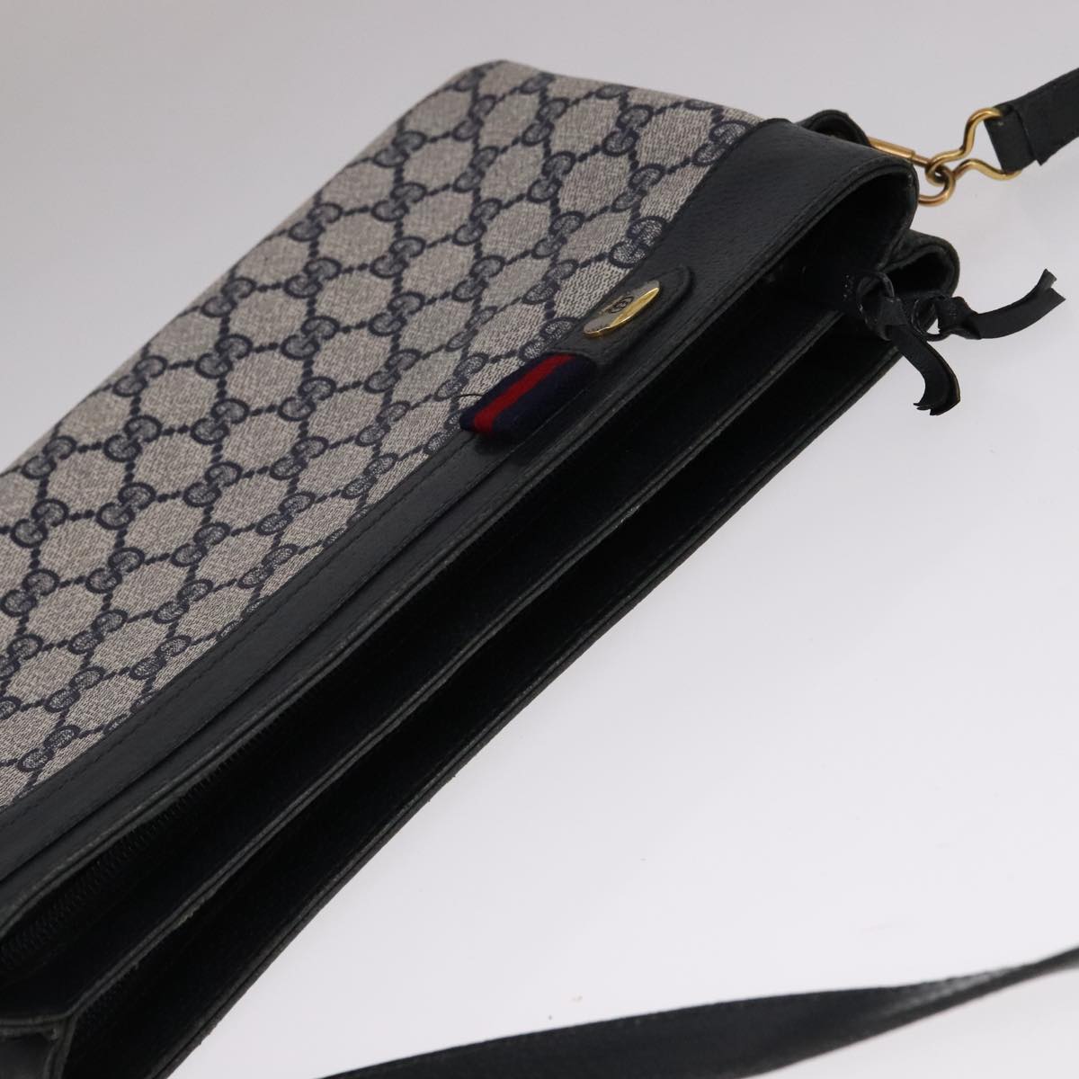 GUCCI GG Supreme Sherry Line Shoulder Bag PVC Red Navy Auth 111590