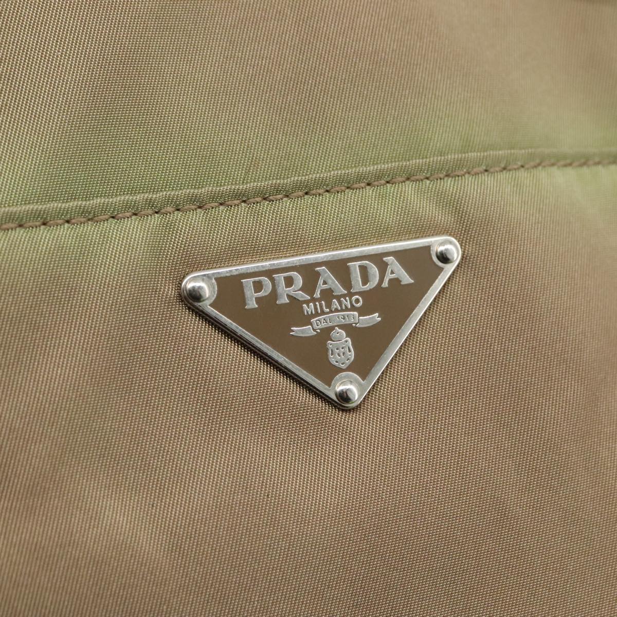 PRADA Tote Bag Nylon Leather Khaki Brown Silver Auth 111593