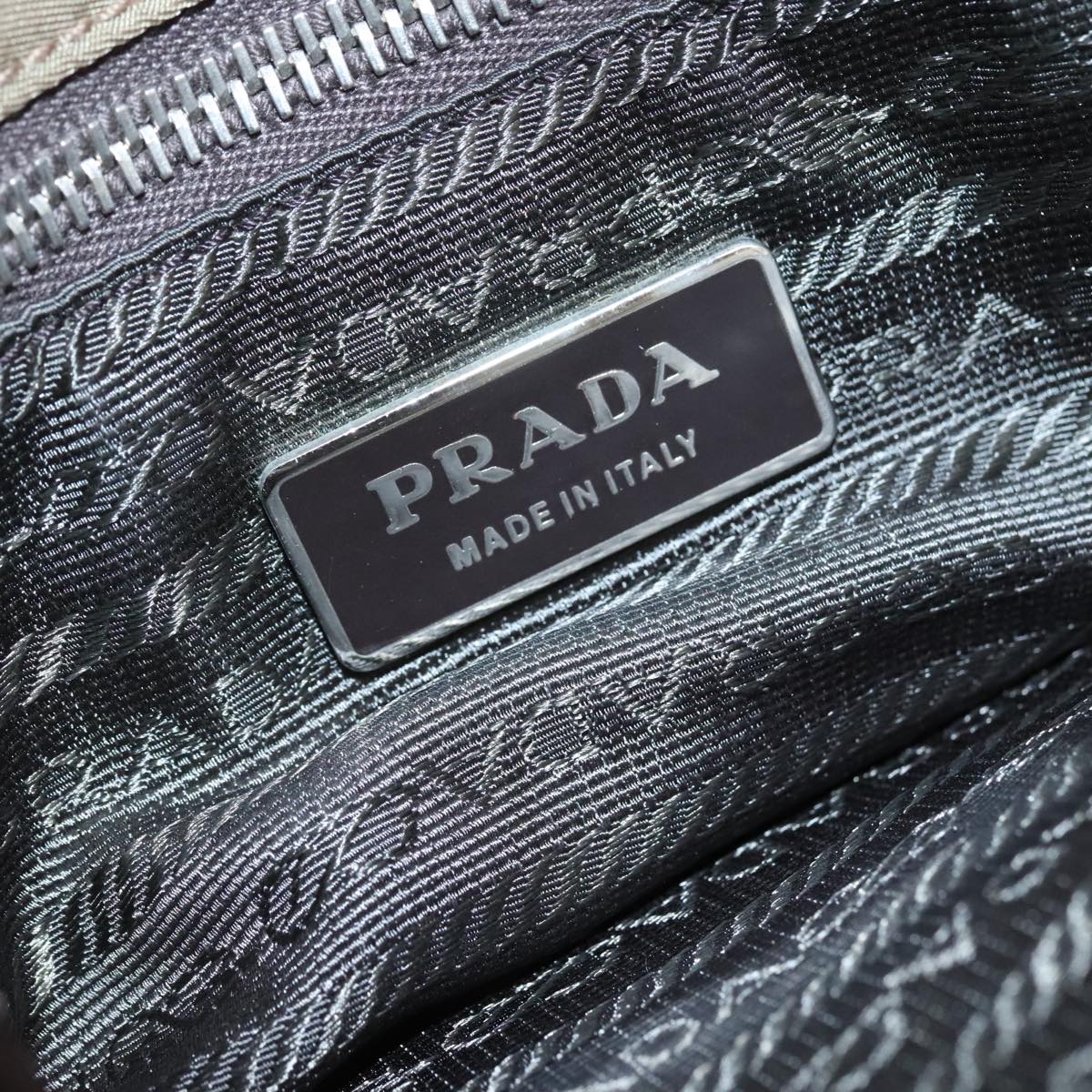 PRADA Tote Bag Nylon Leather Khaki Brown Silver Auth 111593
