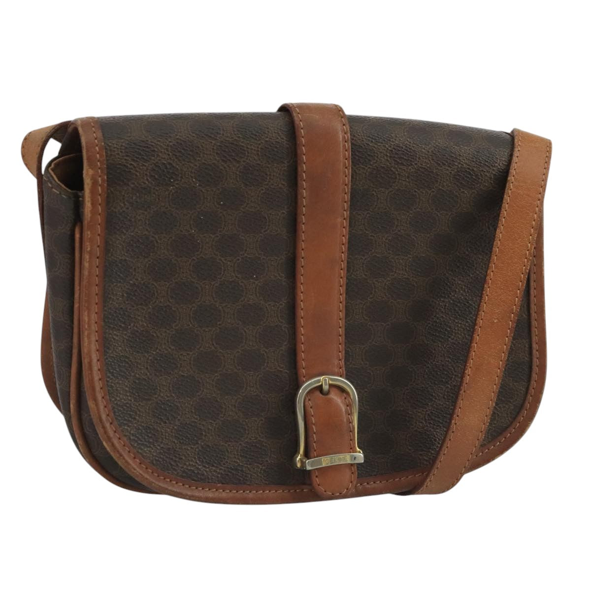 CELINE Macadam Canvas Shoulder Bag PVC Leather Brown Auth 111596