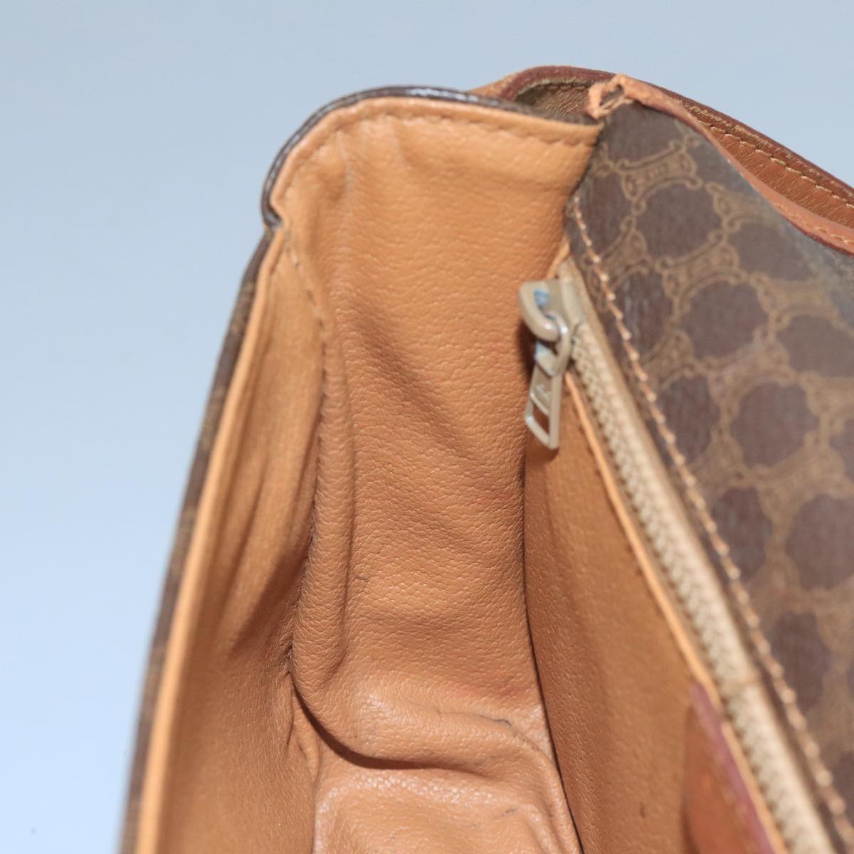 CELINE Macadam Canvas Shoulder Bag PVC Leather Brown Auth 111596