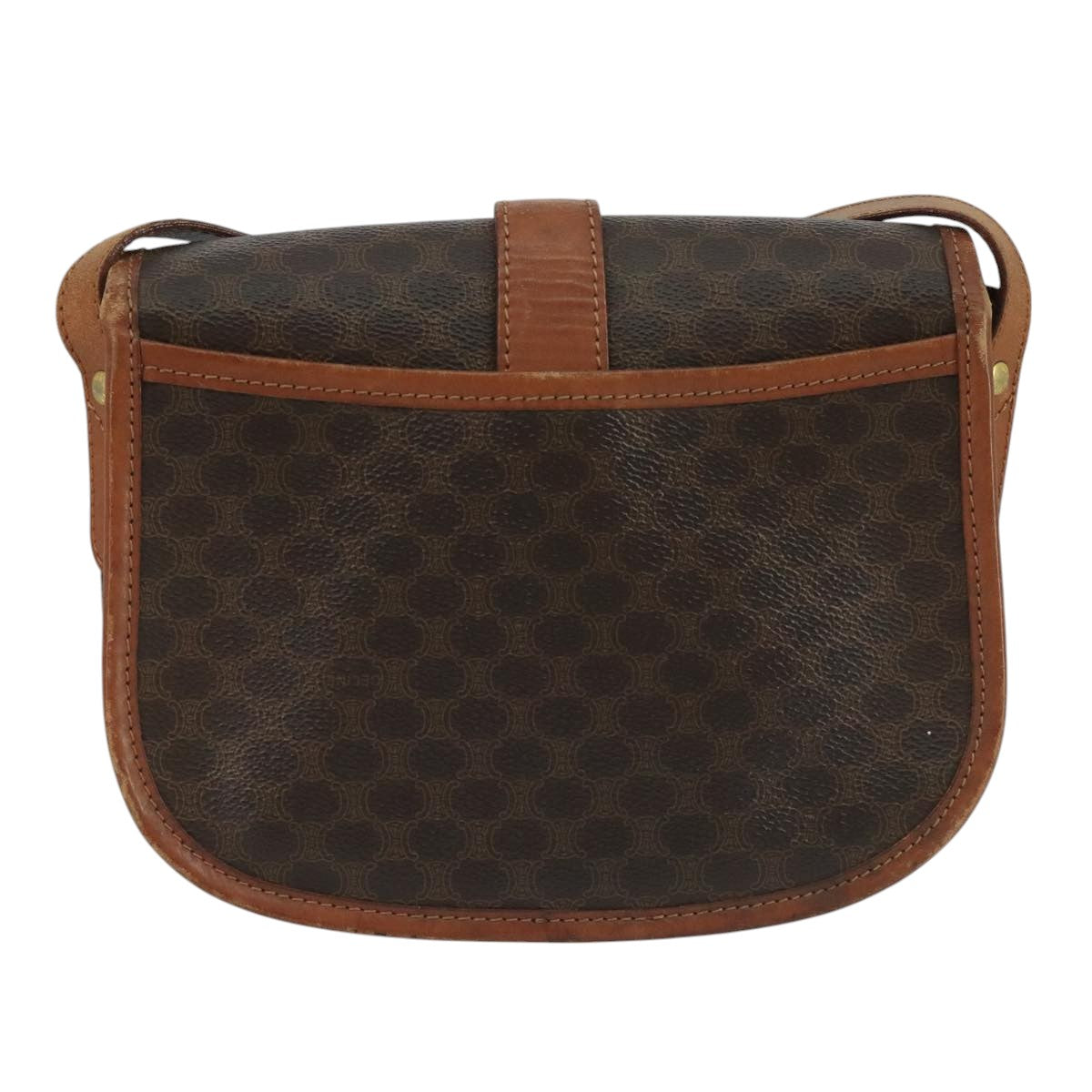 CELINE Macadam Canvas Shoulder Bag PVC Leather Brown Auth 111596