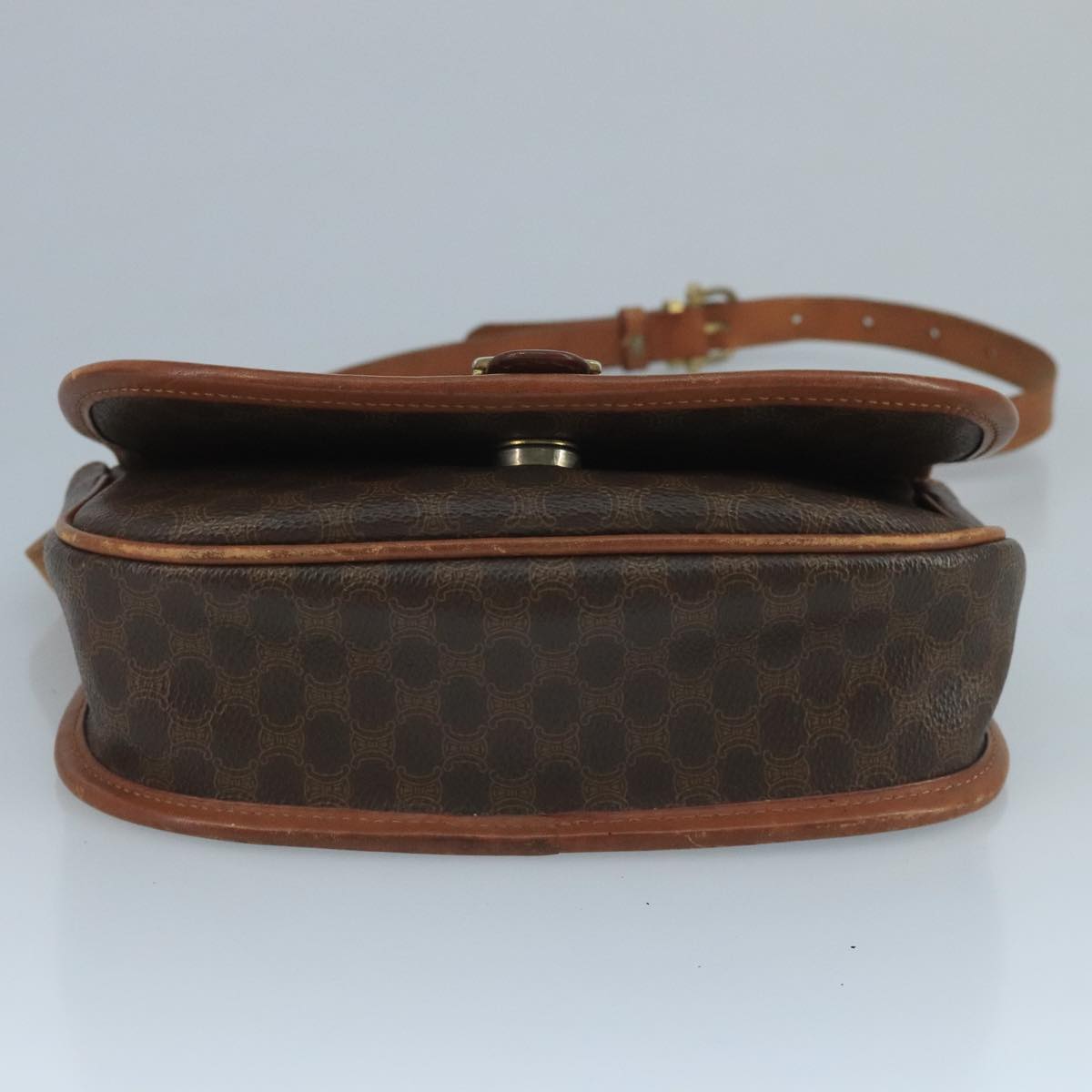 CELINE Macadam Canvas Shoulder Bag PVC Leather Brown Auth 111596