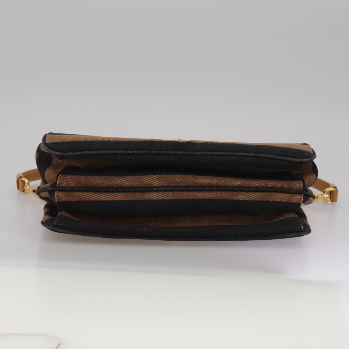 PRADA Shoulder Bag Canvas Brown Gold Auth 111606