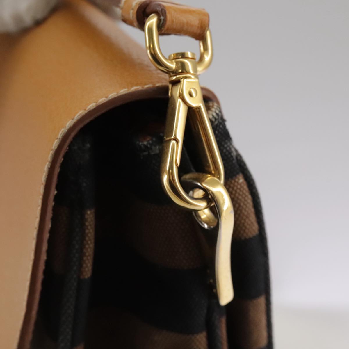 PRADA Shoulder Bag Canvas Brown Gold Auth 111606