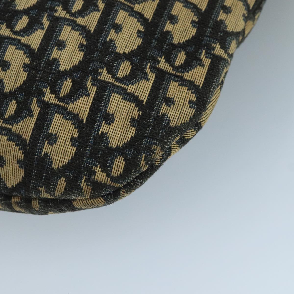 Christian Dior Trotter Canvas Shoulder Bag Navy Gold Auth 111610