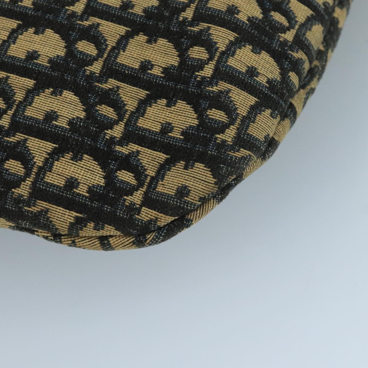 Christian Dior Trotter Canvas Shoulder Bag Navy Gold Auth 111610