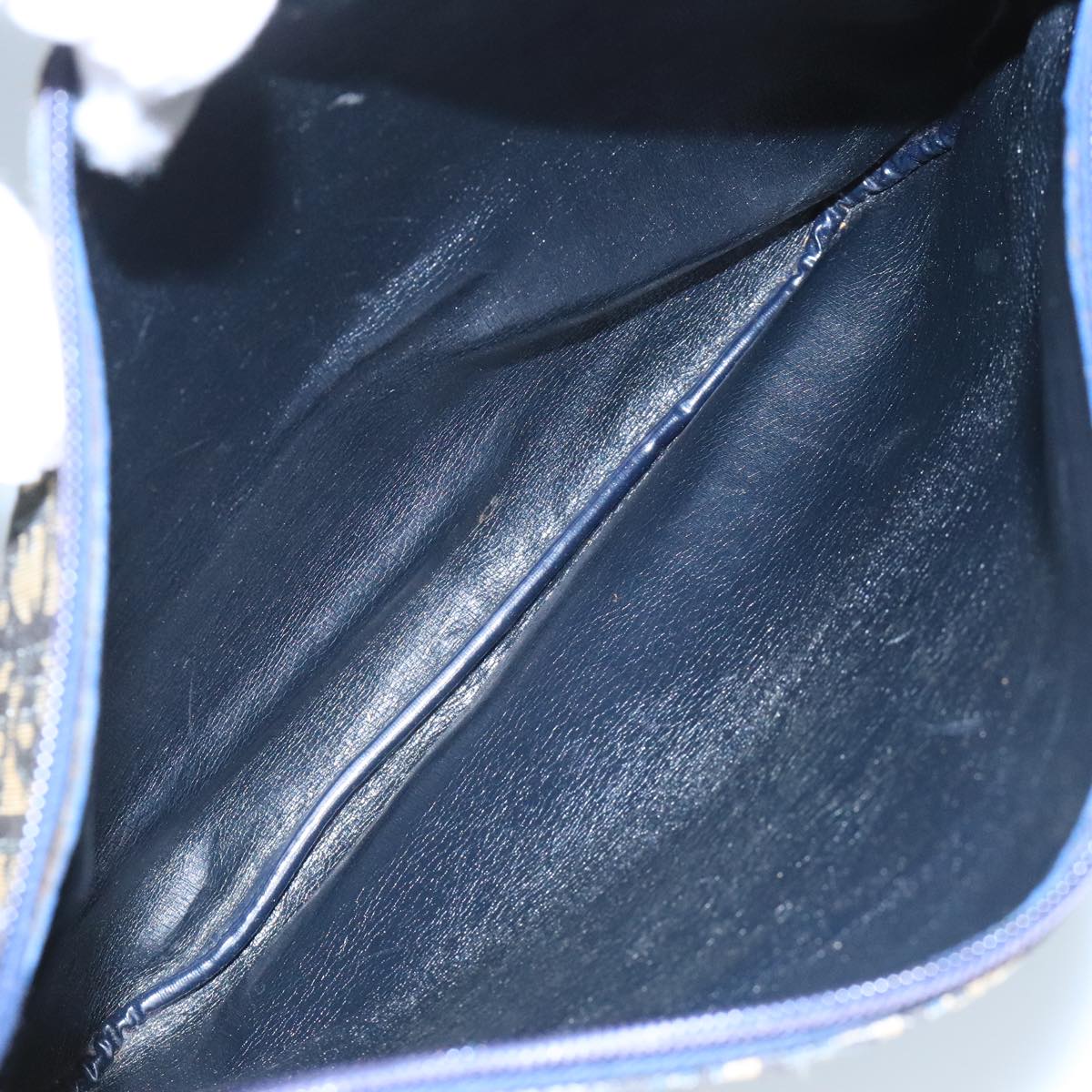 Christian Dior Trotter Canvas Shoulder Bag Navy Gold Auth 111610