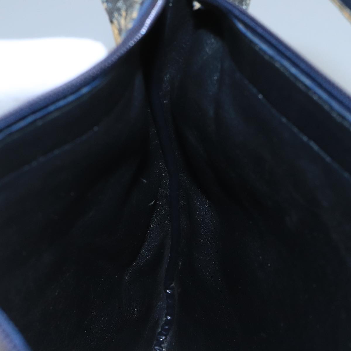 Christian Dior Trotter Canvas Shoulder Bag Navy Gold Auth 111610