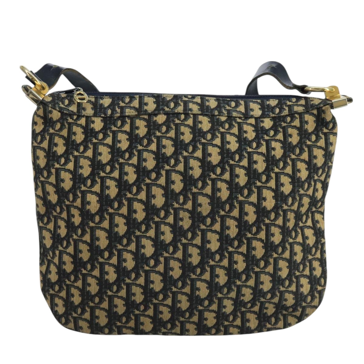 Christian Dior Trotter Canvas Shoulder Bag Navy Gold Auth 111610