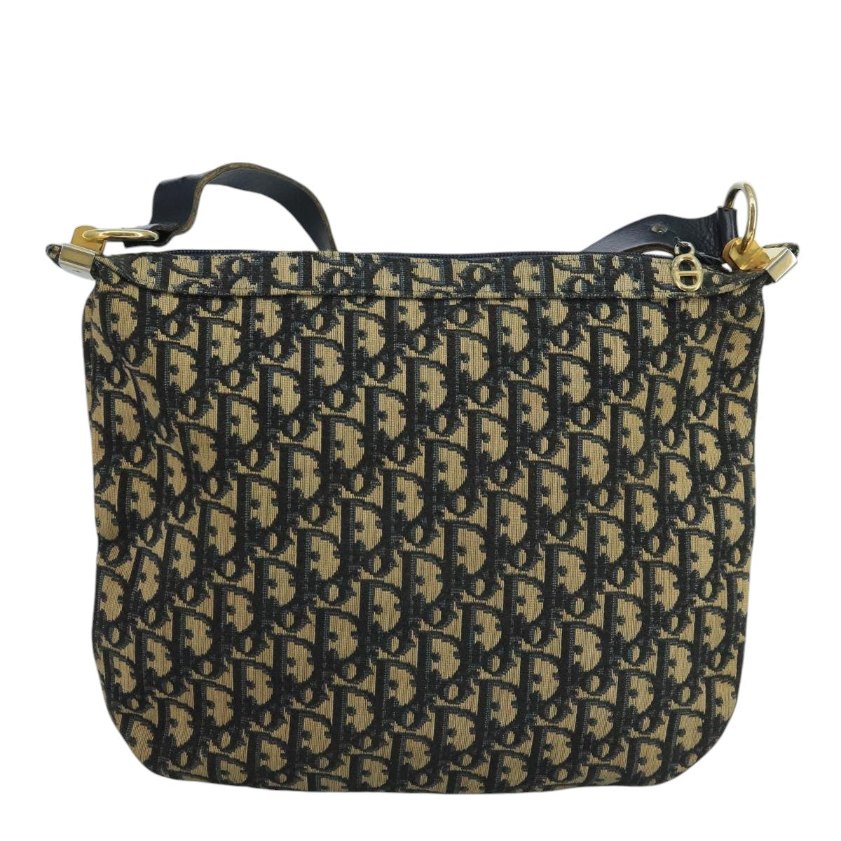 Christian Dior Trotter Canvas Shoulder Bag Navy Gold Auth 111610
