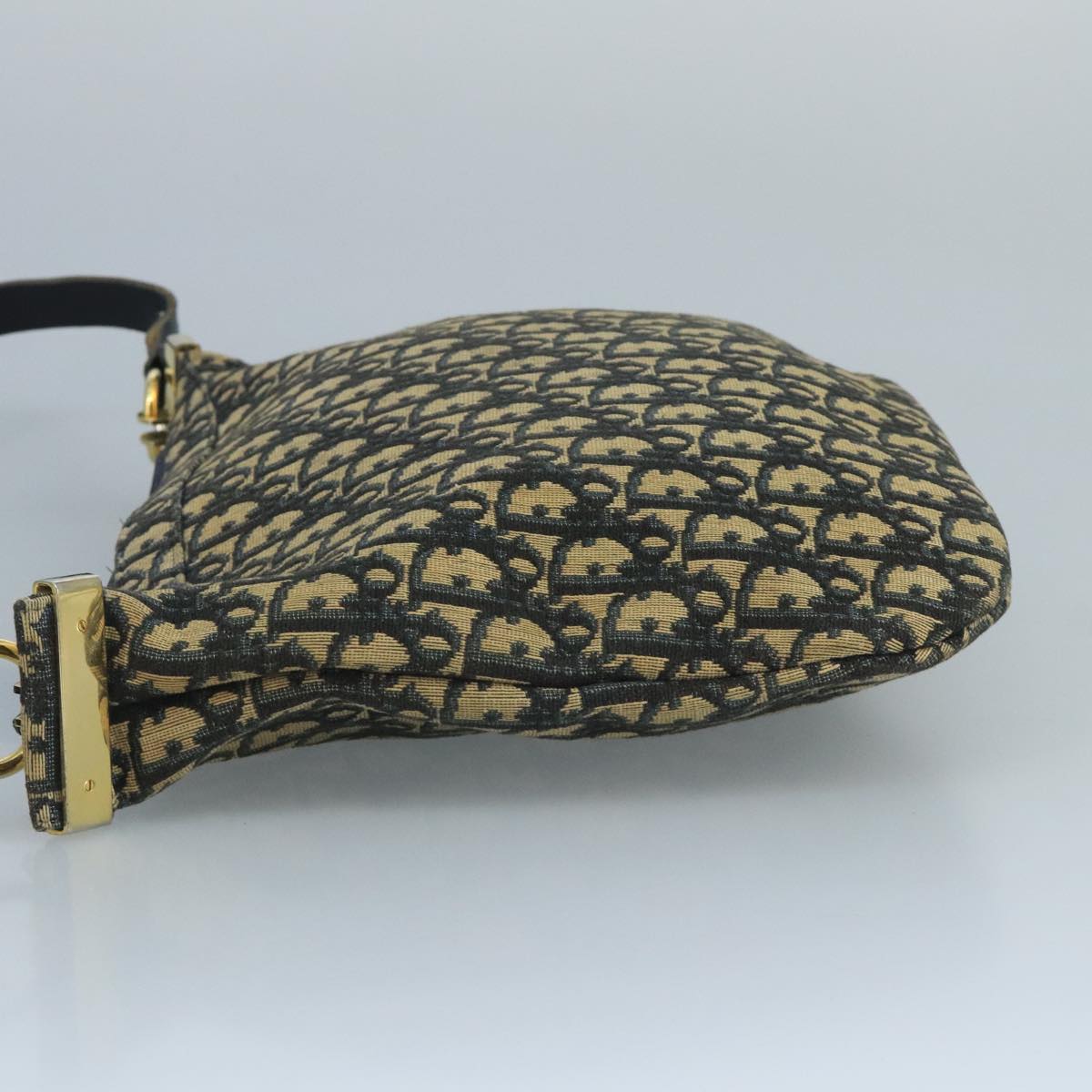 Christian Dior Trotter Canvas Shoulder Bag Navy Gold Auth 111610