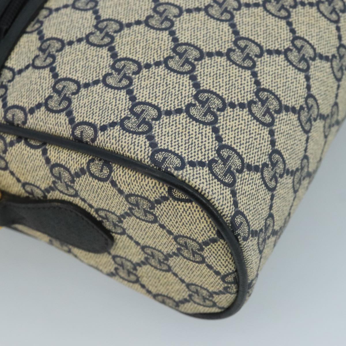 GUCCI GG Supreme Sherry Line Bag PVC Navy Gold Red 72 02 088 Auth 111626