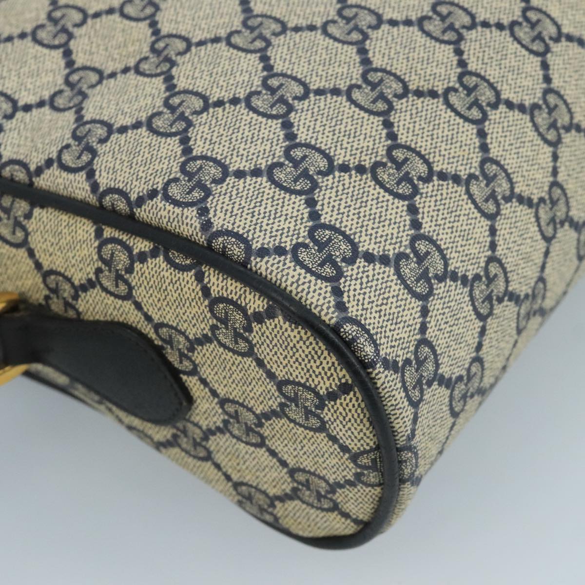 GUCCI GG Supreme Sherry Line Bag PVC Navy Gold Red 72 02 088 Auth 111626
