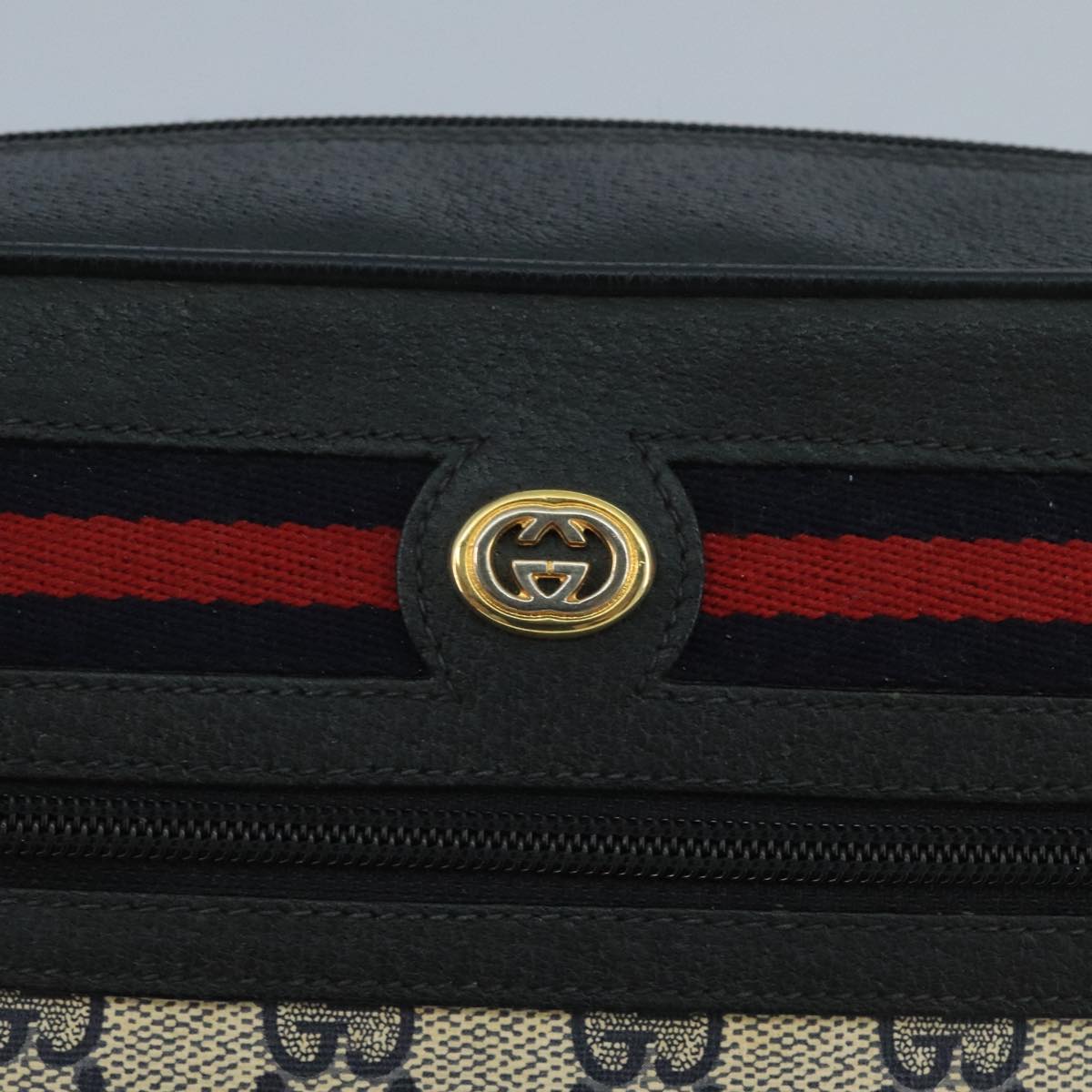 GUCCI GG Supreme Sherry Line Bag PVC Navy Gold Red 72 02 088 Auth 111626