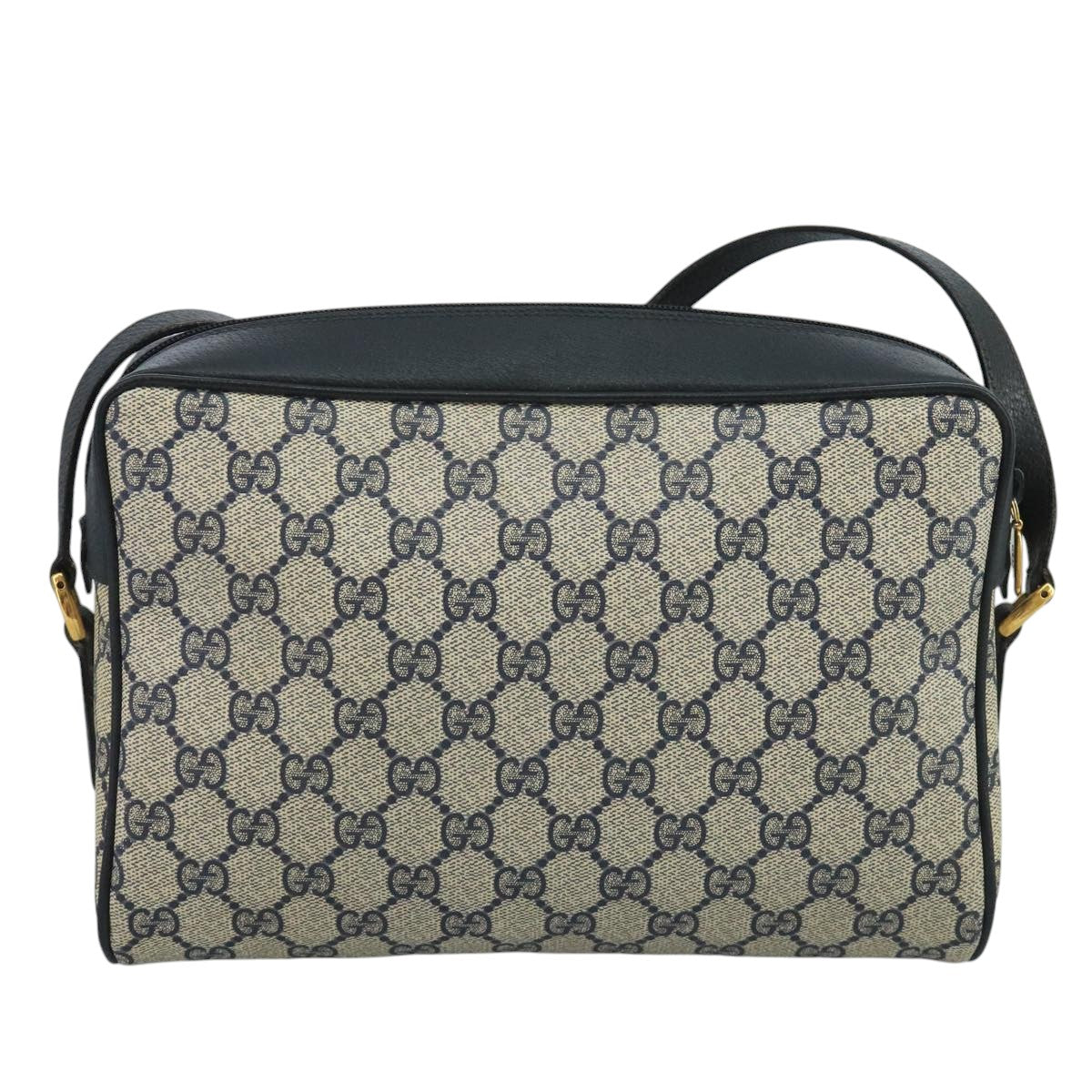 GUCCI GG Supreme Sherry Line Bag PVC Navy Gold Red 72 02 088 Auth 111626