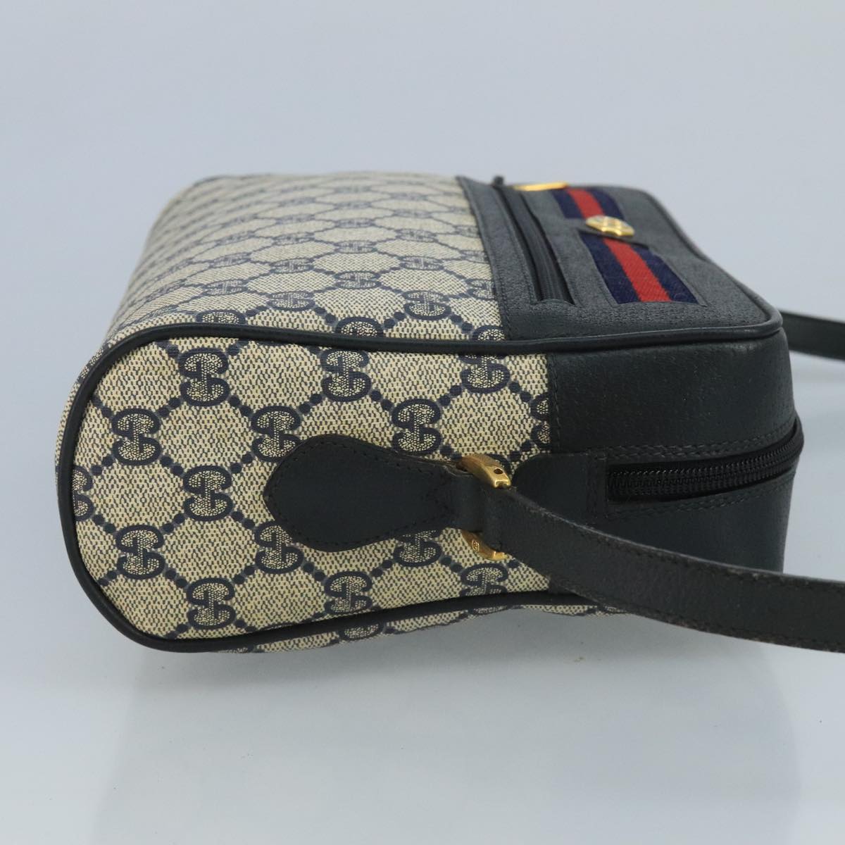 GUCCI GG Supreme Sherry Line Bag PVC Navy Gold Red 72 02 088 Auth 111626