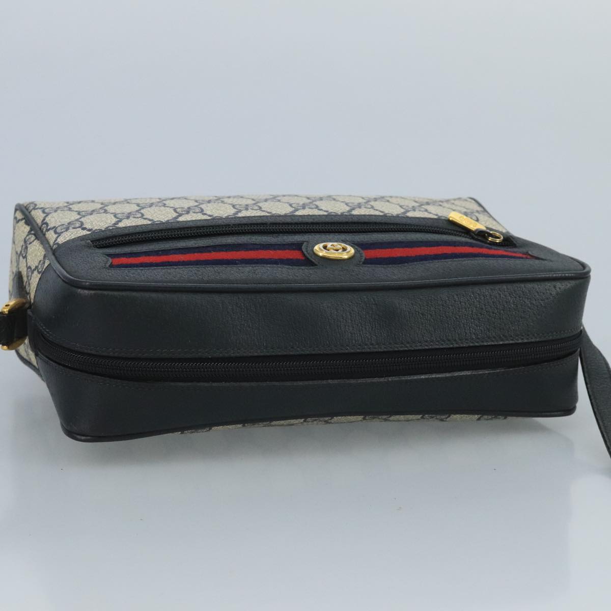 GUCCI GG Supreme Sherry Line Bag PVC Navy Gold Red 72 02 088 Auth 111626
