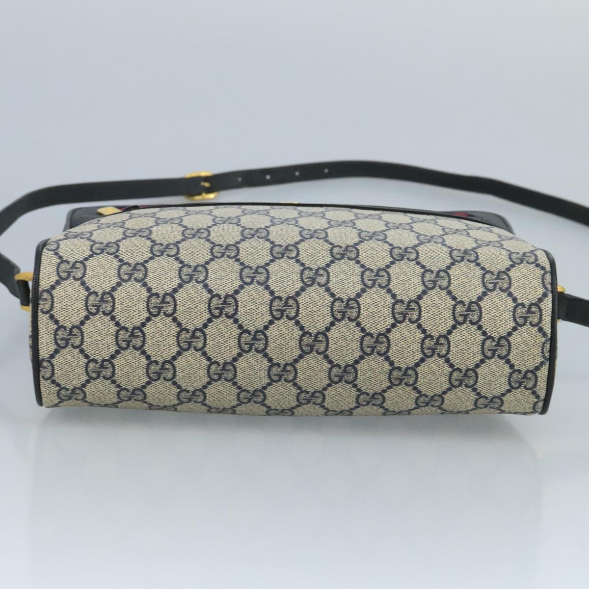 GUCCI GG Supreme Sherry Line Bag PVC Navy Gold Red 72 02 088 Auth 111626