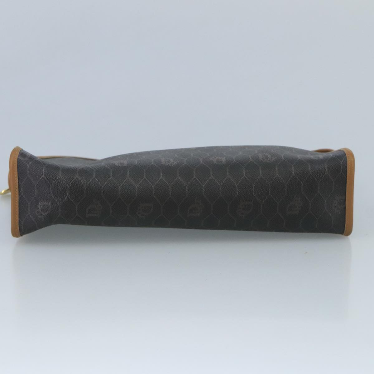 Christian Dior Honeycomb Canvas Clutch Bag PVC Leather Black Gold Auth 111627