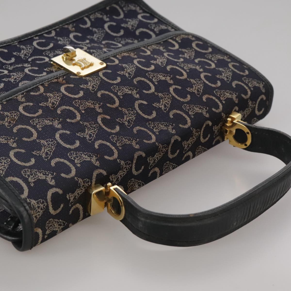 CELINE C Sulky Hand Bag Canvas Navy Auth 111628