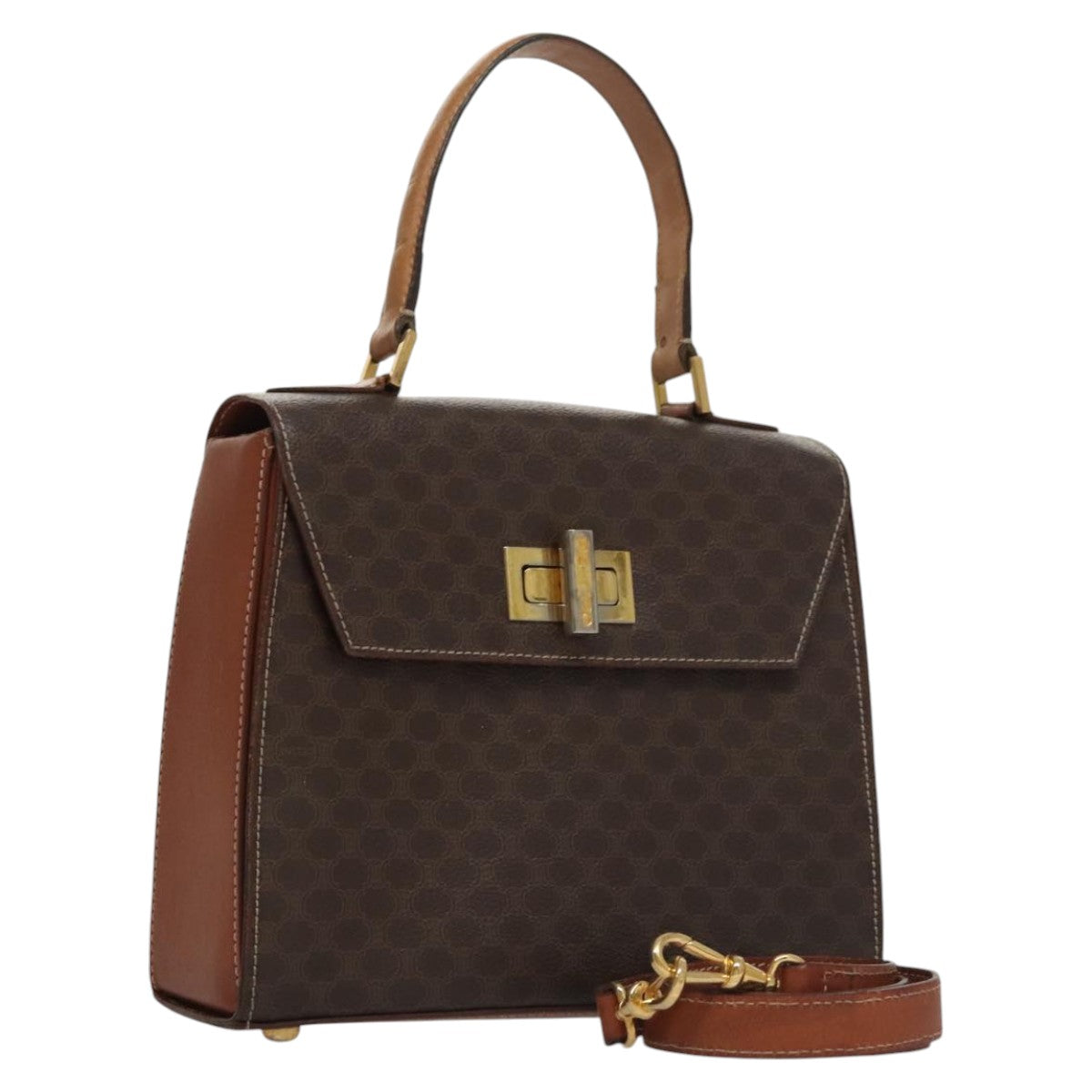 CELINE Macadam Canvas Hand Bag PVC Leather 2way Brown Auth 111670