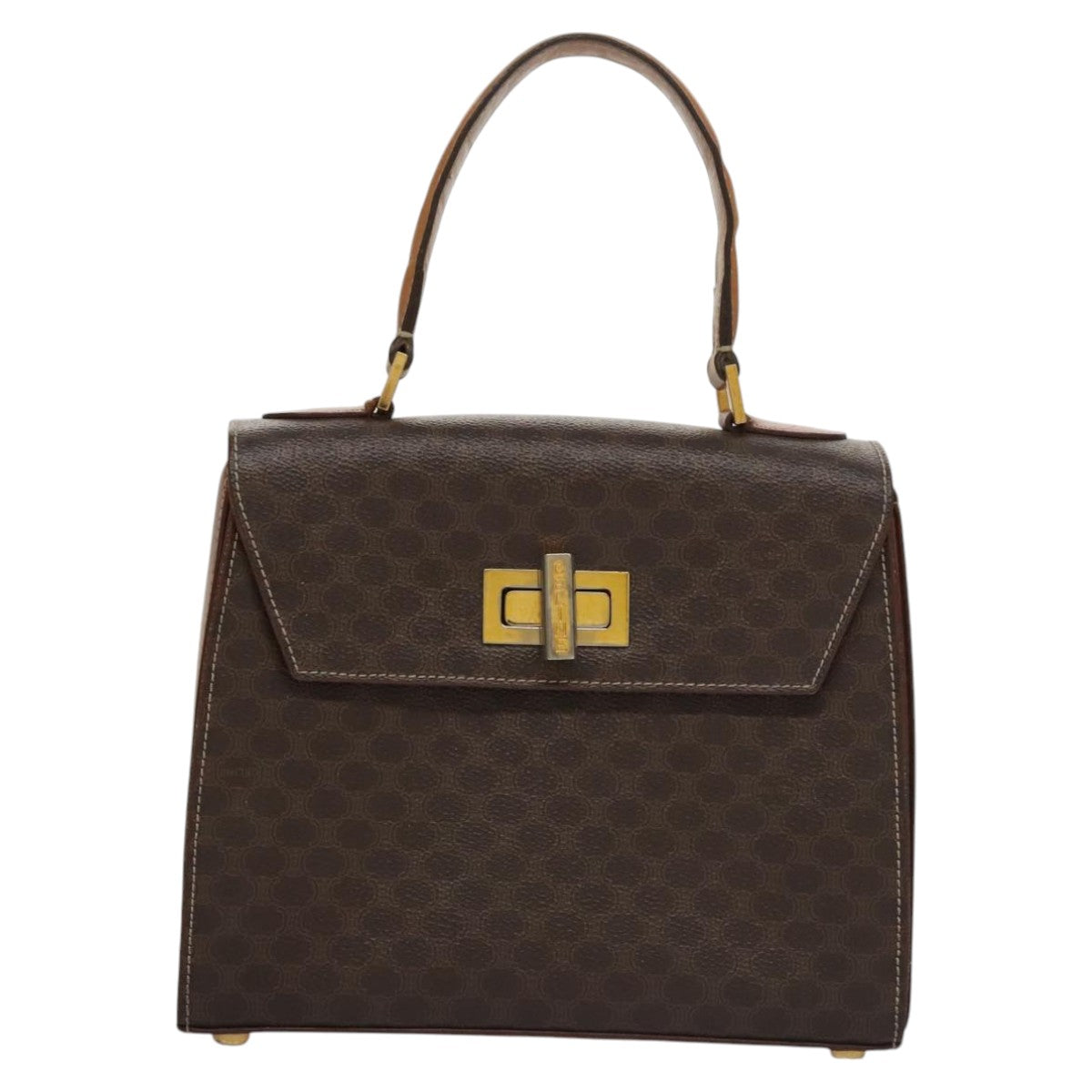 CELINE Macadam Canvas Hand Bag PVC Leather 2way Brown Auth 111670