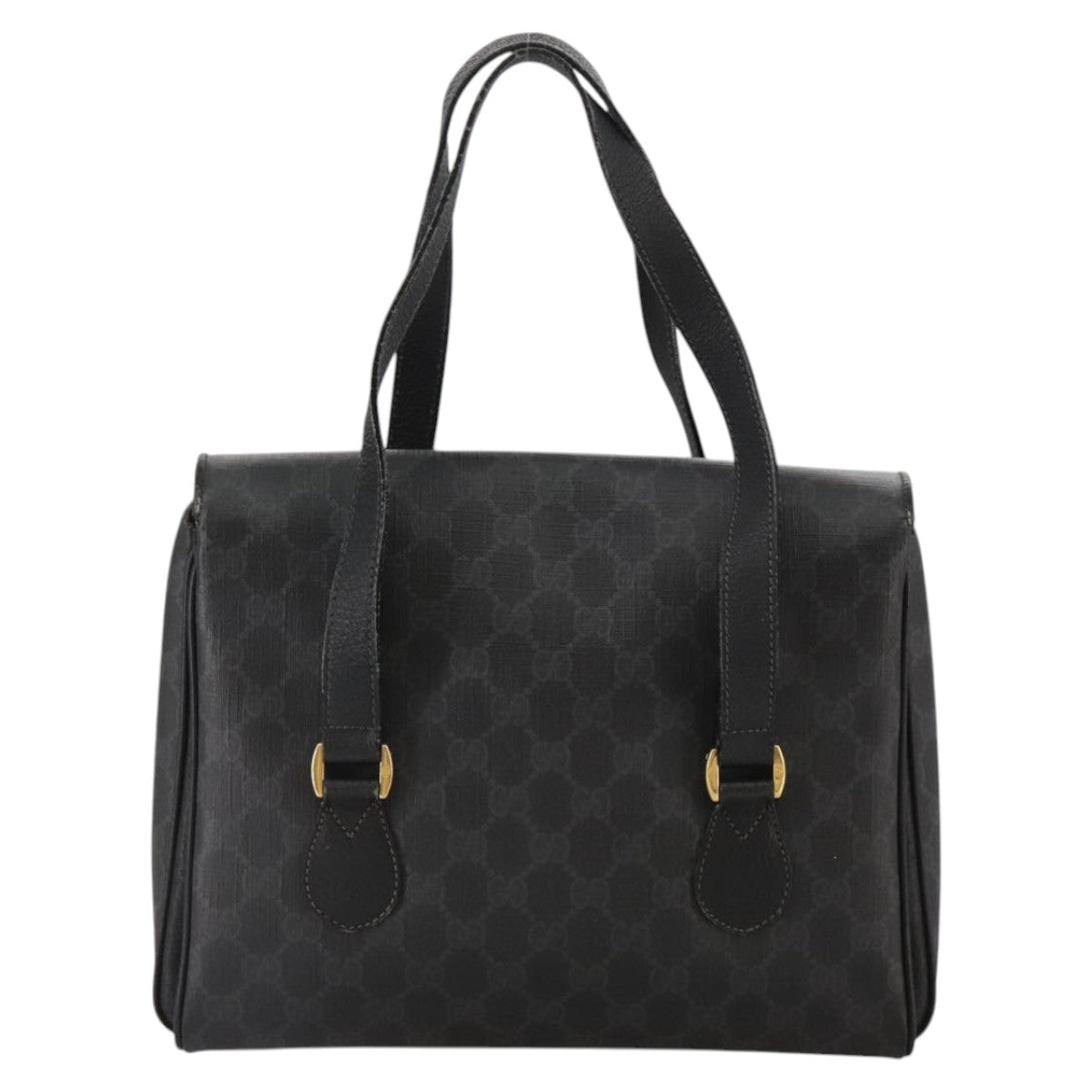 GUCCI GG Supreme Hand Bag PVC Leather Black Gold 116 02 080 Auth 111672