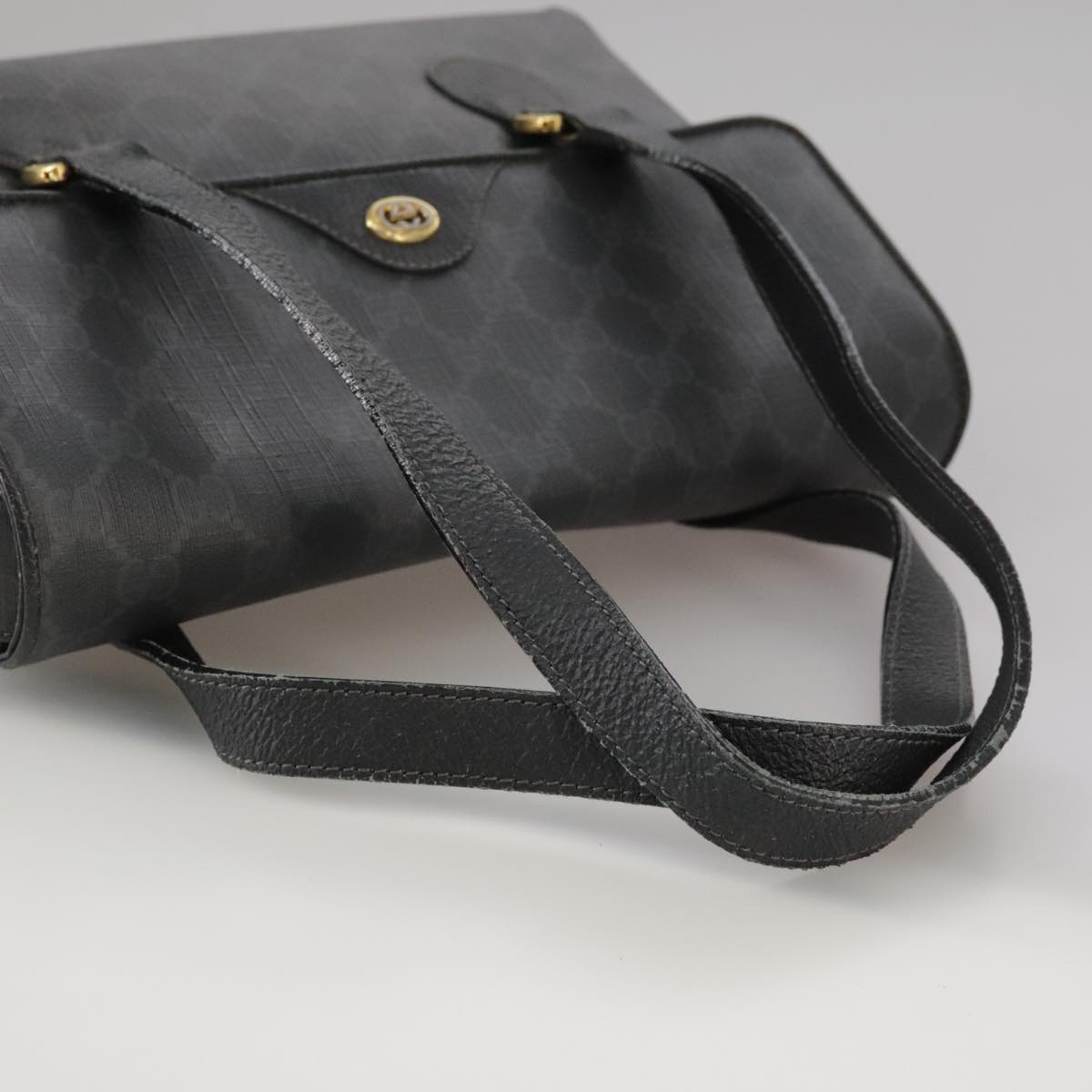 GUCCI GG Supreme Hand Bag PVC Leather Black Gold 116 02 080 Auth 111672