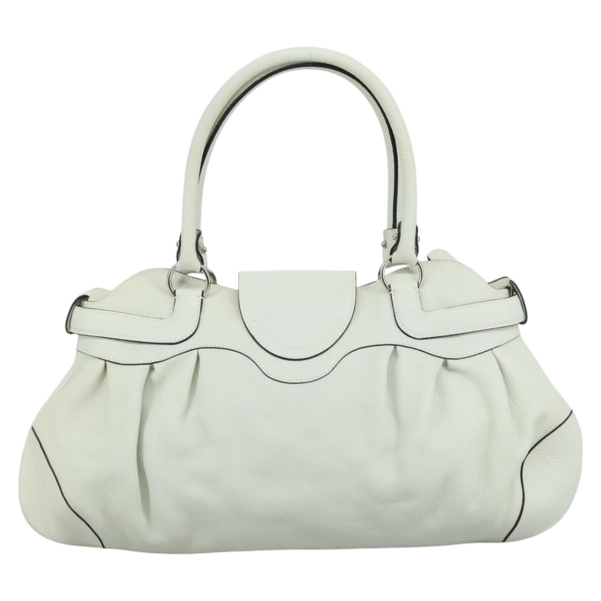 Salvatore Ferragamo Gancini Hand Bag Leather White Silver Auth 111747