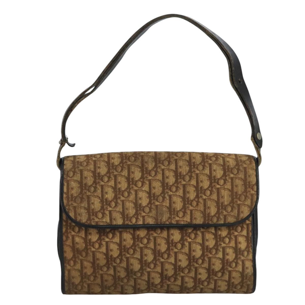 Christian Dior Trotter Canvas Shoulder Bag Brown Auth 111761