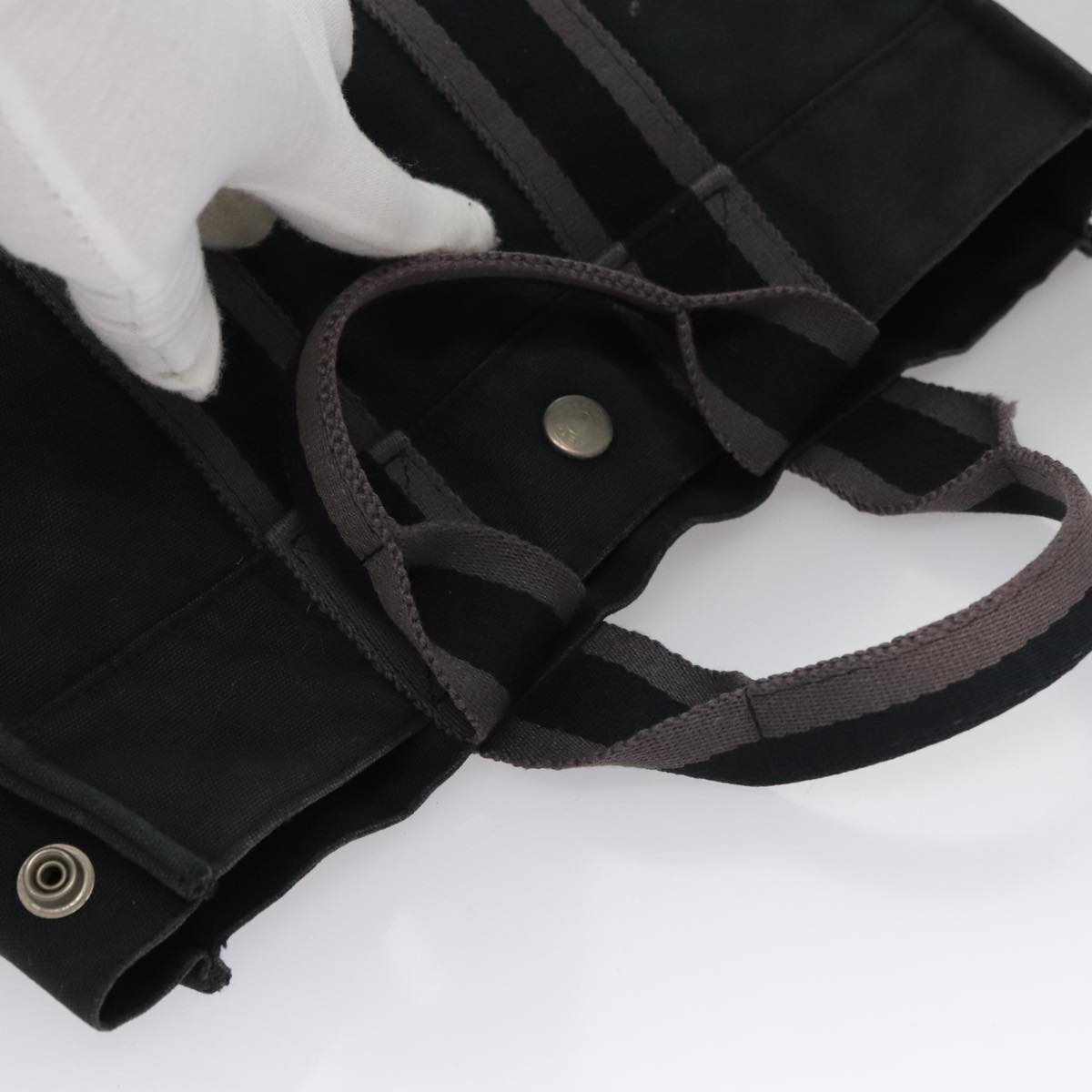 HERMES Fourre Tout PM Hand Bag Canvas Black Gray Silver Auth 111811