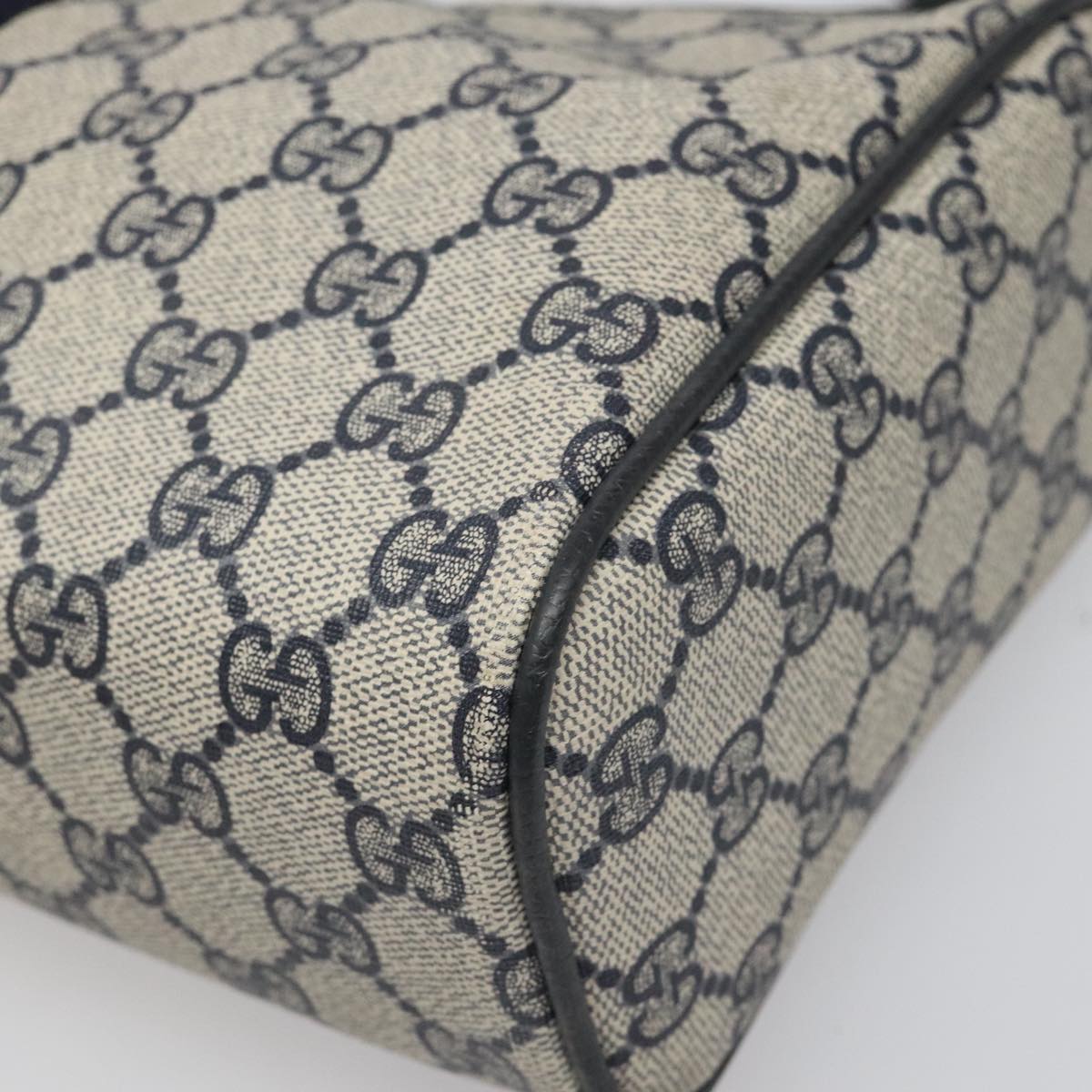 GUCCI GG Supreme Sherry Line Shoulder Bag PVC Navy Gold 378 004 4464 Auth 111855