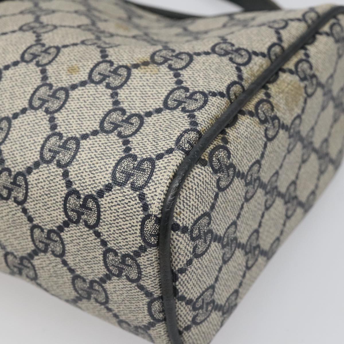 GUCCI GG Supreme Sherry Line Shoulder Bag PVC Navy Gold 378 004 4464 Auth 111855