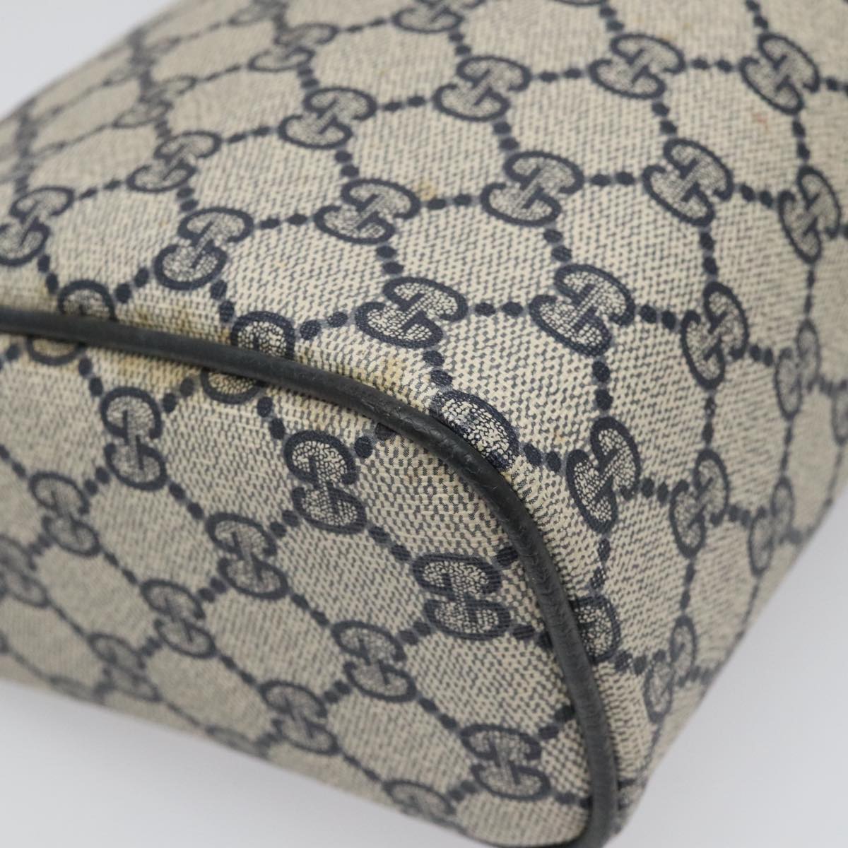 GUCCI GG Supreme Sherry Line Shoulder Bag PVC Navy Gold 378 004 4464 Auth 111855