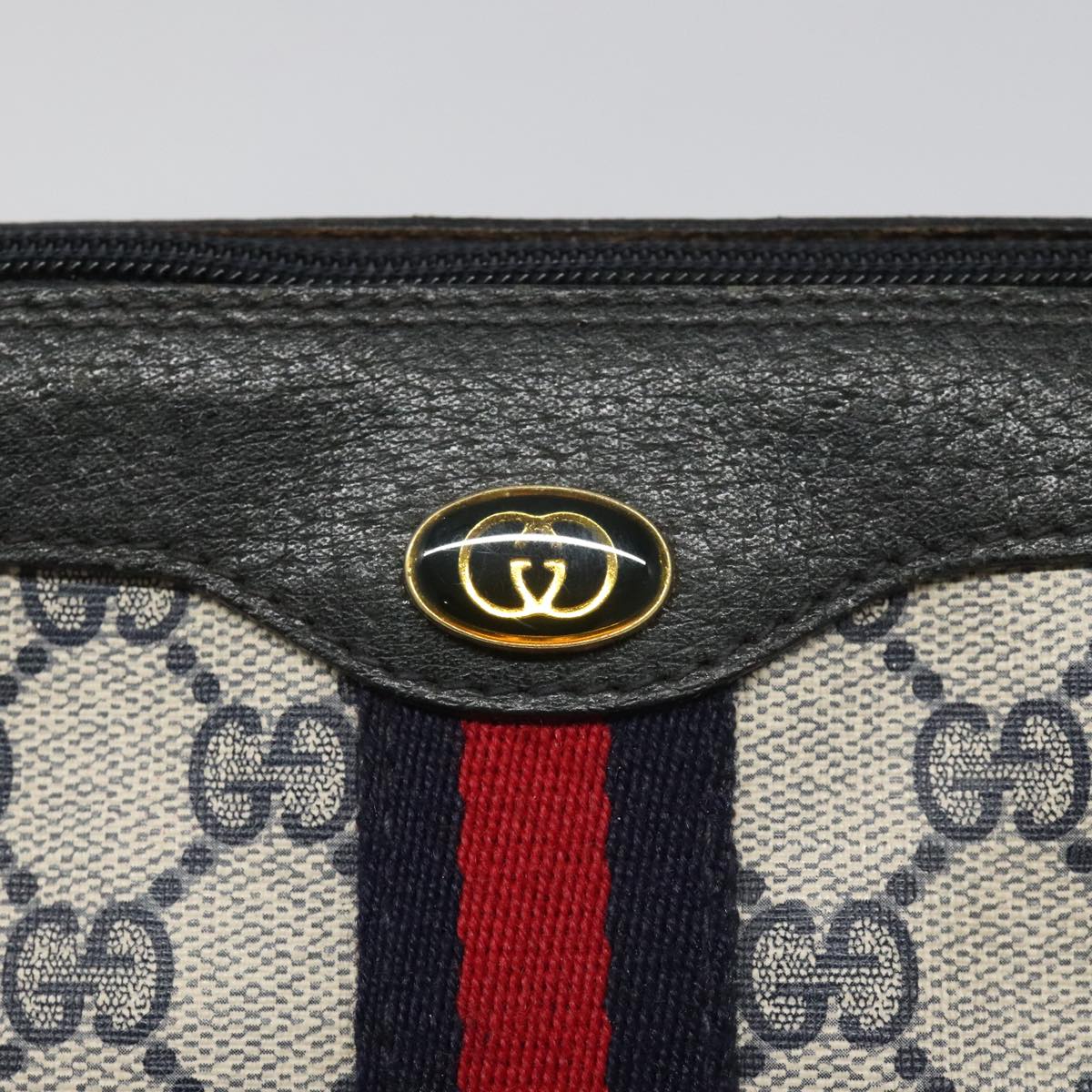 GUCCI GG Supreme Sherry Line Shoulder Bag PVC Navy Gold 378 004 4464 Auth 111855