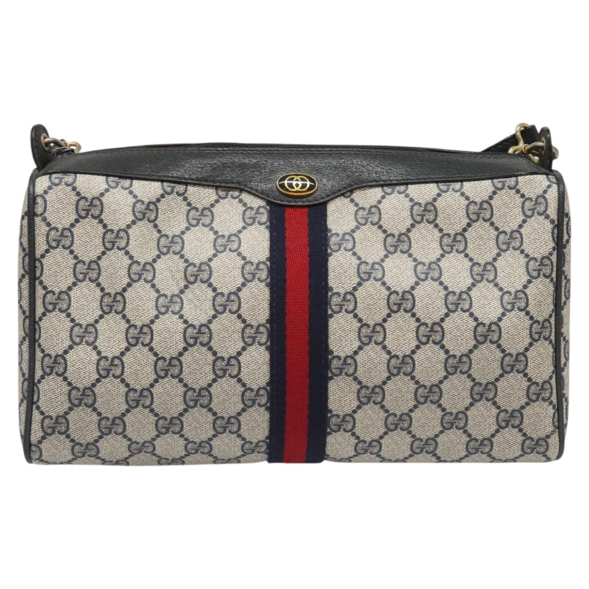 GUCCI GG Supreme Sherry Line Shoulder Bag PVC Navy Gold 378 004 4464 Auth 111855