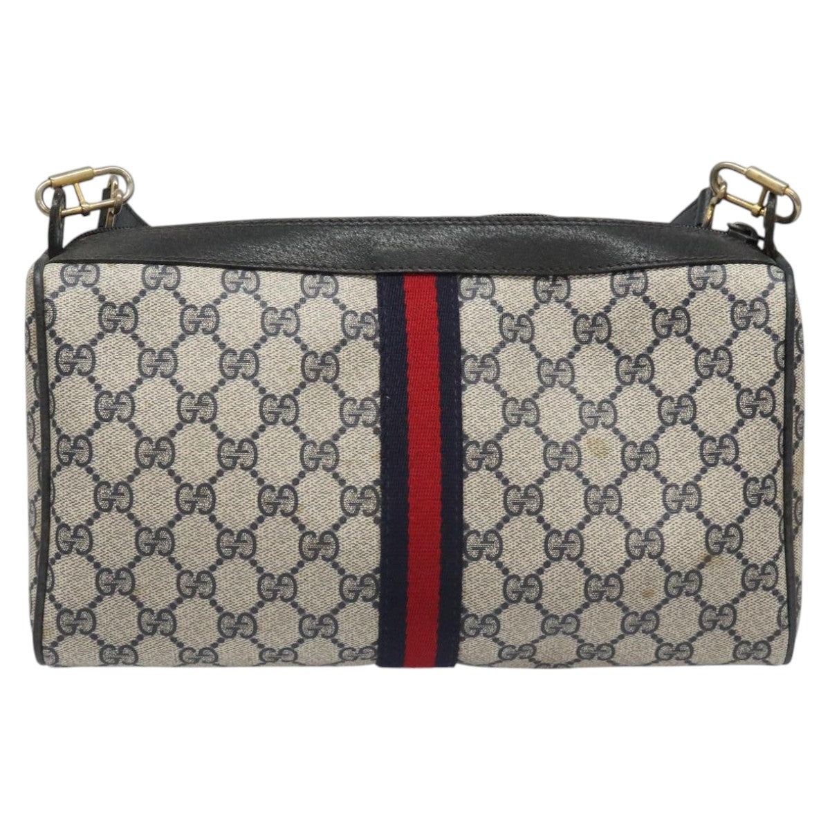 GUCCI GG Supreme Sherry Line Shoulder Bag PVC Navy Gold 378 004 4464 Auth 111855
