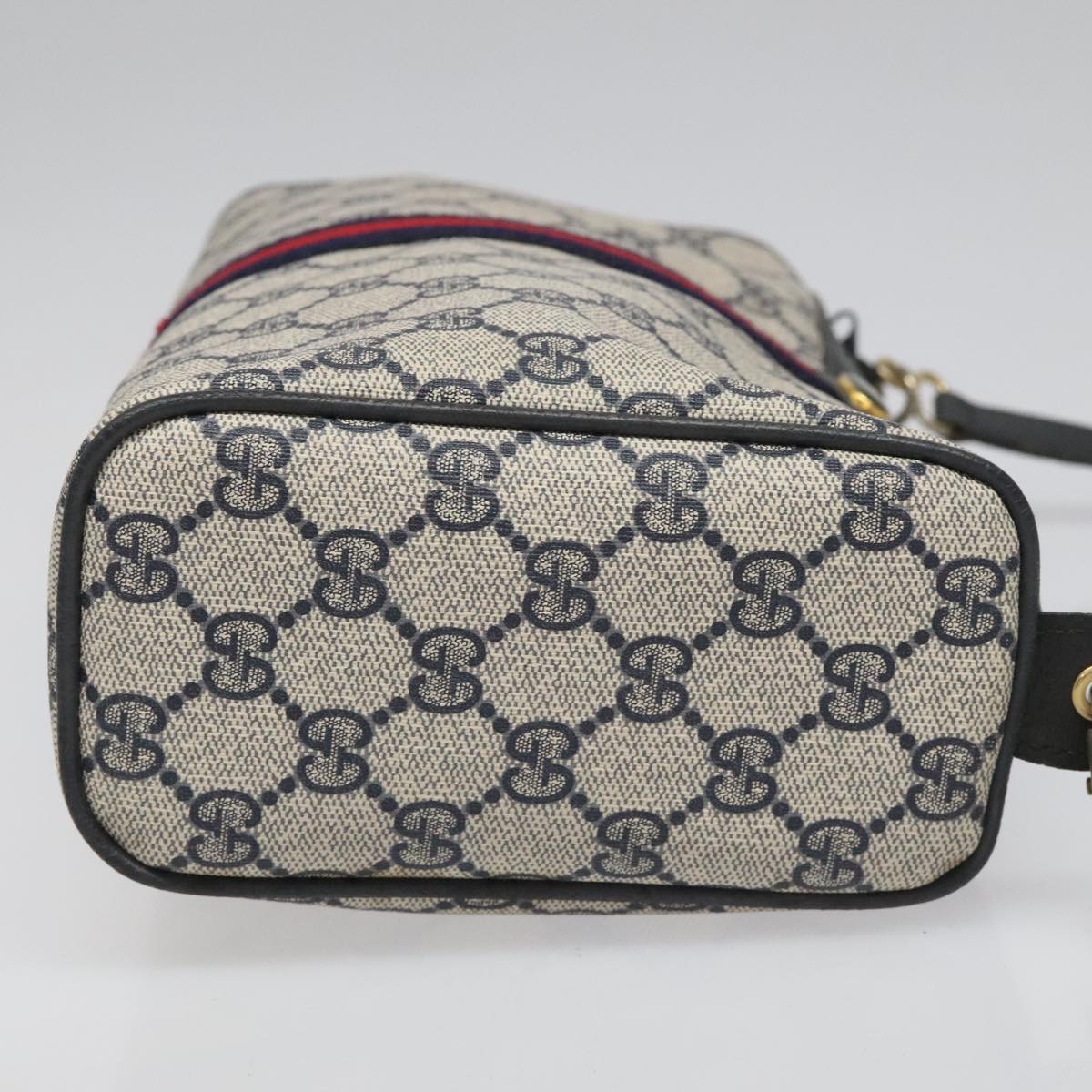 GUCCI GG Supreme Sherry Line Shoulder Bag PVC Navy Gold 378 004 4464 Auth 111855